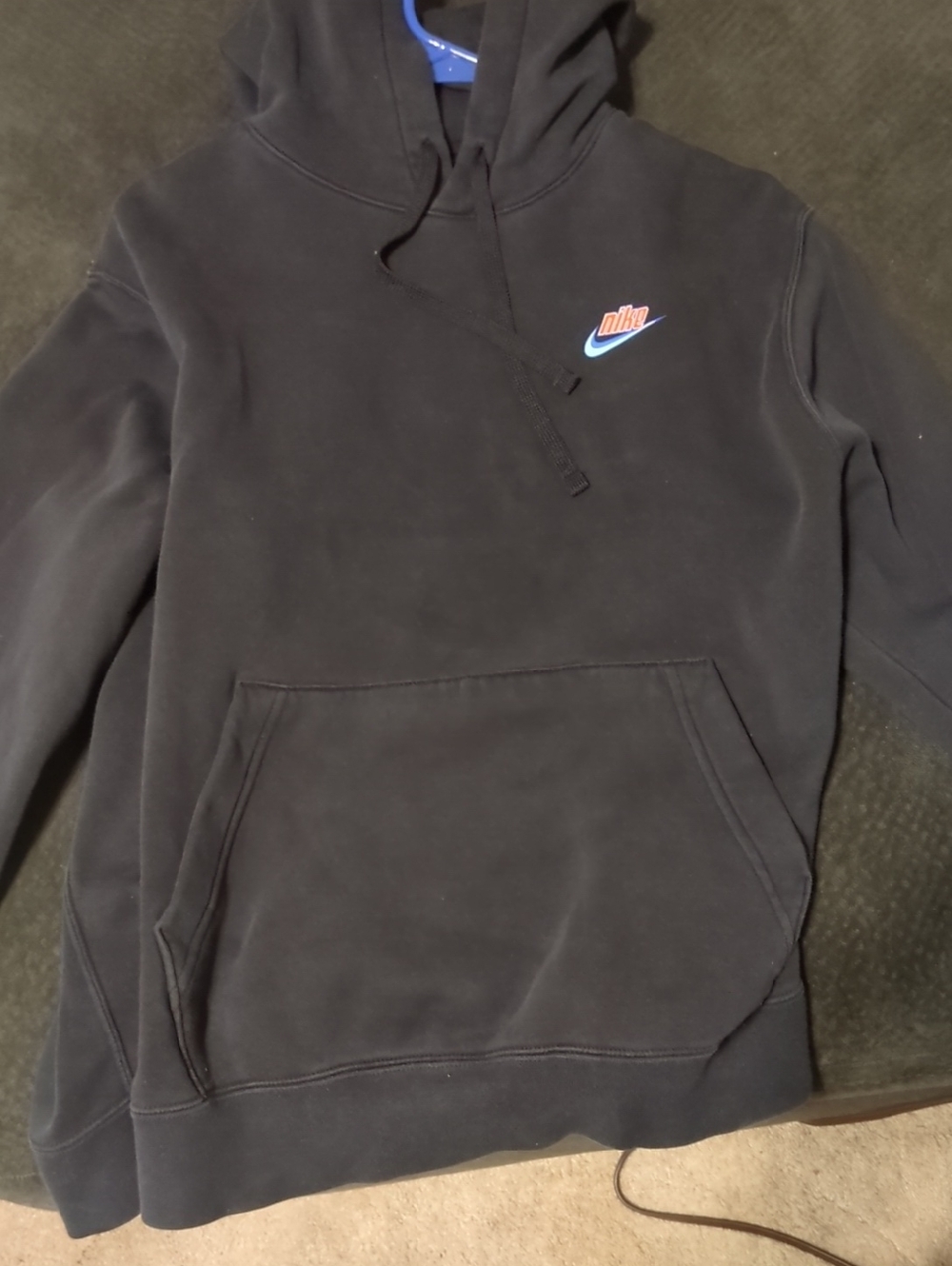 Nike Black Crewneck Hoodie with Small Multicolor Swoosh